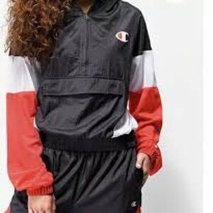 Champion Jacket Women's Small Red White Colorblock Windbreaker